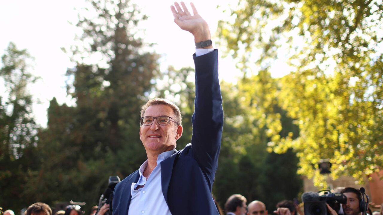 El presidente del Partido Popular, Alberto N&uacute;&ntilde;ez Feij&oacute;o, durante la inauguraci&oacute;n del curso pol&iacute;tico en el Castillo de Soutomaior, a 27 de agosto de 2023, en Pontevedra, A Coru&ntilde;a, Galicia.