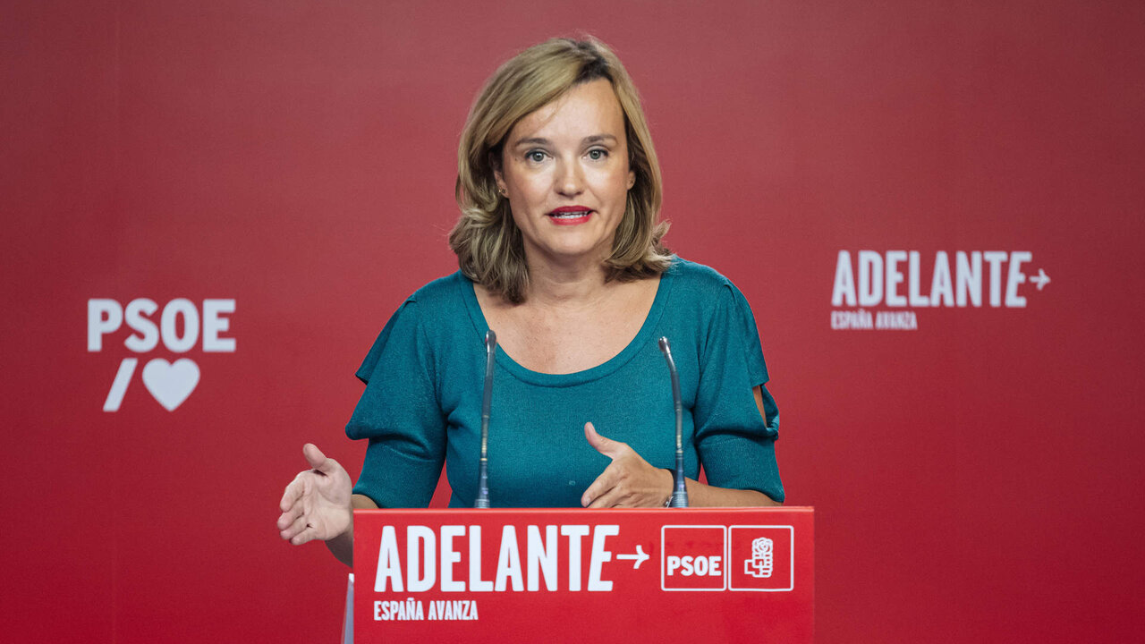La portavoz de la CEF y ministra de Educaci&oacute;n y FP, Pilar Alegr&iacute;a, ofrece una rueda de prensa tras la reuni&oacute;n de la Comisi&oacute;n Ejecutiva Federal del PSOE, en la sede de Ferraz, a 30 de agosto de 2023, en Madrid.
