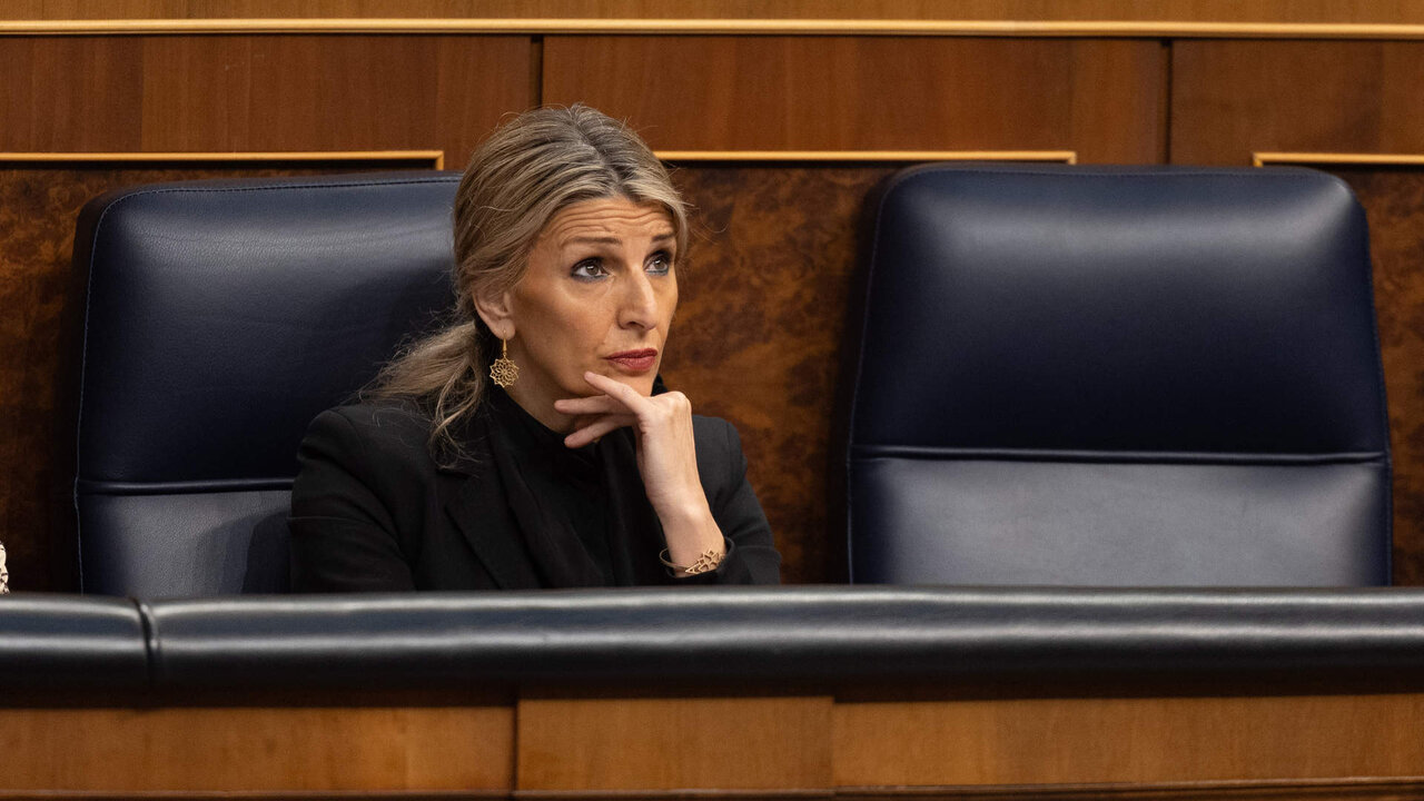 La vicepresidenta segunda y ministra de Trabajo, Yolanda D&iacute;az, durante una sesi&oacute;n de control al Gobierno, en el Congreso de los Diputados.