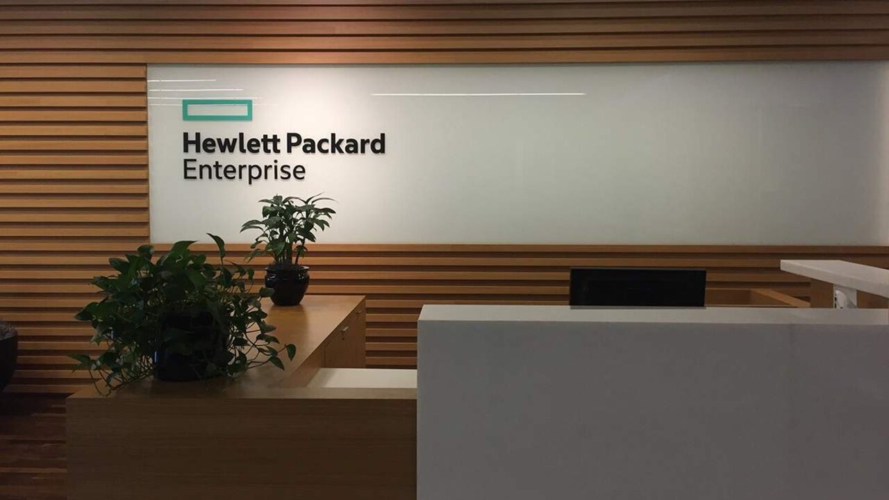 A Hewlett Packard Enterprise office features new branding. CREDIT: Hewlett Packard Enterprise