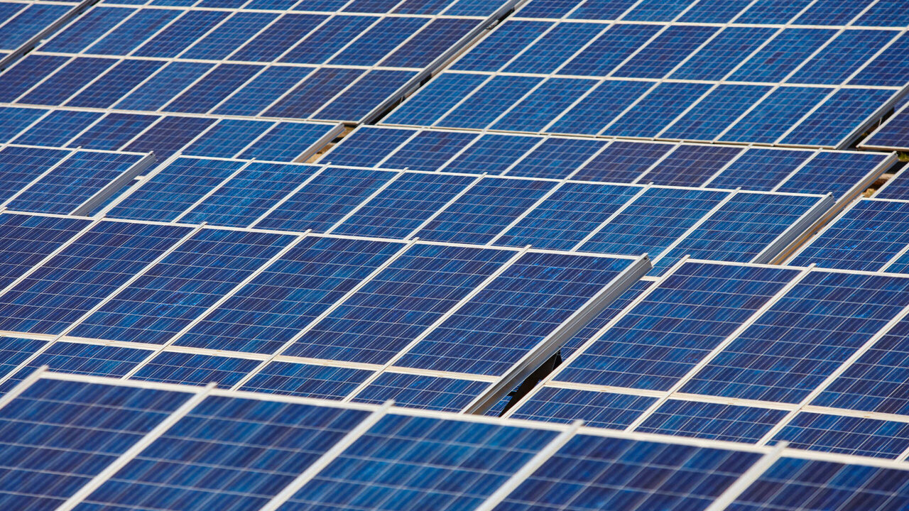 Solar panel plant. Sustainable renewable power energy and global warning