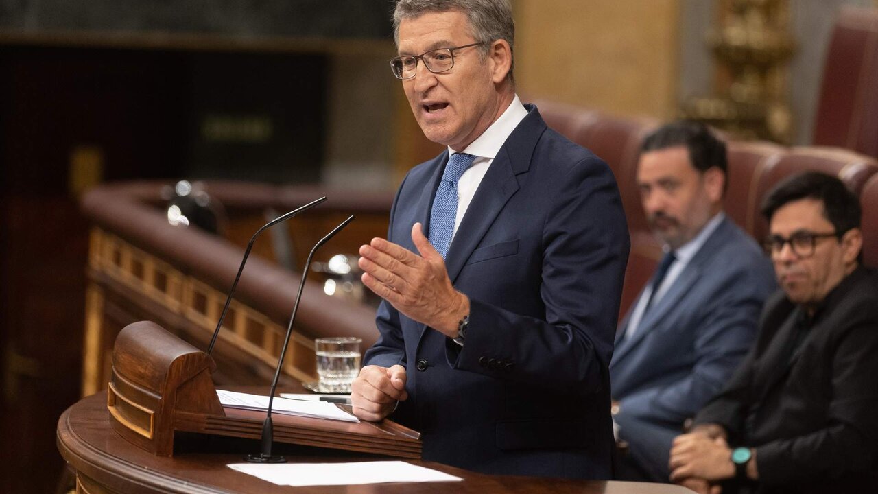 El presidente del Partido Popular, Alberto N&uacute;&ntilde;ez Feij&oacute;o, interviene durante una sesi&oacute;n extraordinaria en el Congreso de los Diputados, a 17 de julio de 2024, en Madrid.