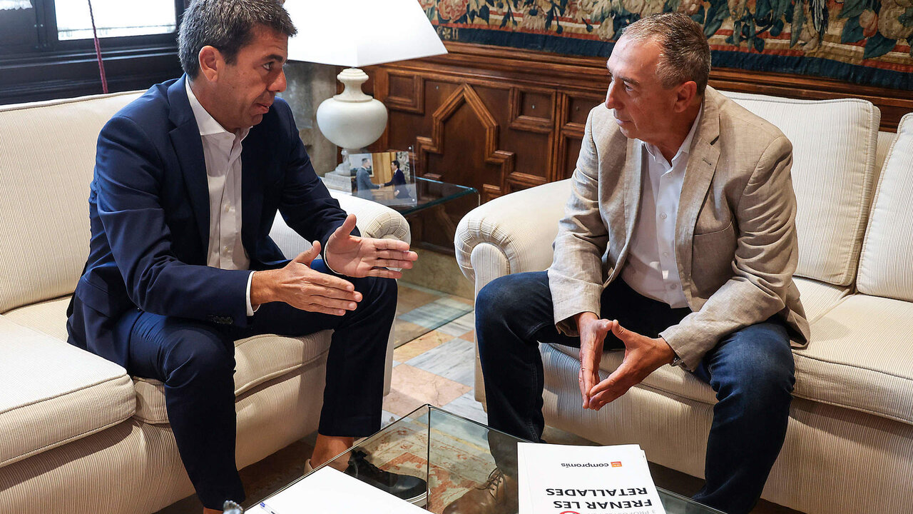 ROBER SOLSONA&hellip;.20240531&hellip;..VALENCIA&hellip;. El president de la Generalitat, Carlos Maz&oacute;n, se re&uacute;ne con el S&iacute;ndic de Comprom&iacute;s, Joan Baldov&iacute;. Palau de la Generalitat.