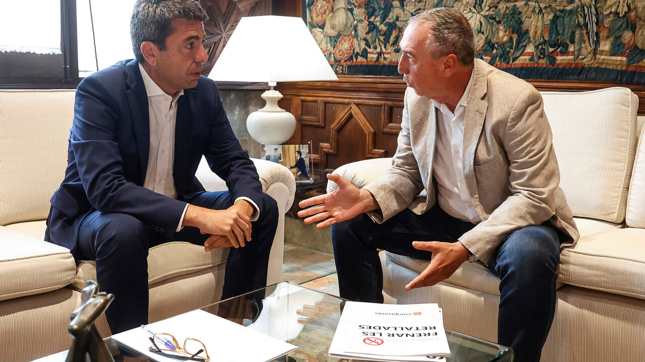 ROBER SOLSONA&hellip;.20240531&hellip;..VALENCIA&hellip;. El president de la Generalitat, Carlos Maz&oacute;n, se re&uacute;ne con el S&iacute;ndic de Comprom&iacute;s, Joan Baldov&iacute;. Palau de la Generalitat.