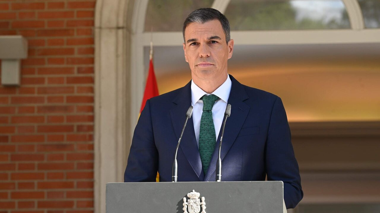 El presidente del Gobierno, Pedro S&aacute;nchez, durante una declaraci&oacute;n institucional, en el Palacio de La Moncloa, a 4 de septiembre de 2024, en Madrid.