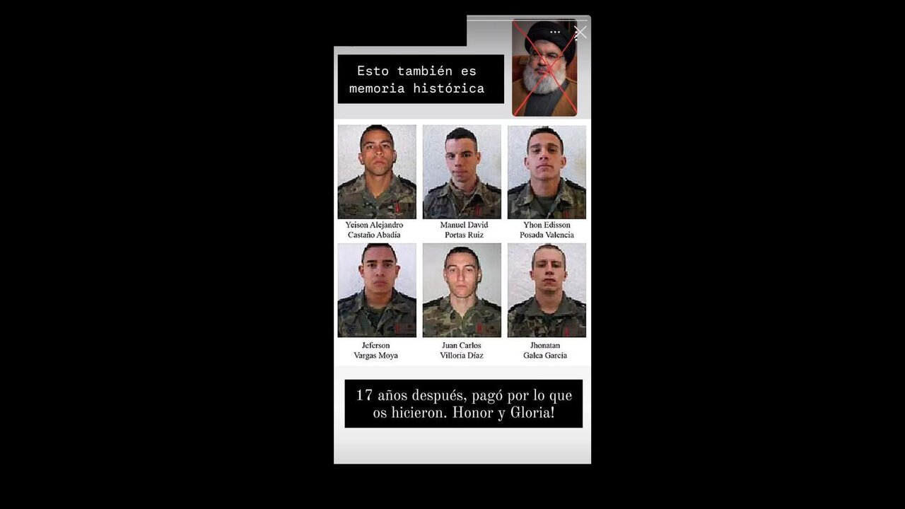 Imagen que circula con la foto de Nasral&aacute; tachada y los rostros de los militares asesinados.