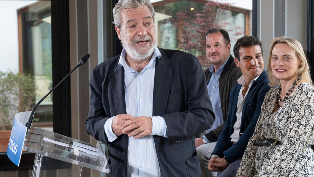 Miguel &Aacute;ngel Rodr&iacute;guez, Carlos Iturgaiz, Carlos Garc&iacute;a y Raquel Gonz&aacute;lez en el acto pol&iacute;tico del PP en Durango.29/04/2023.Fotografia: Fernando G&oacute;mez.