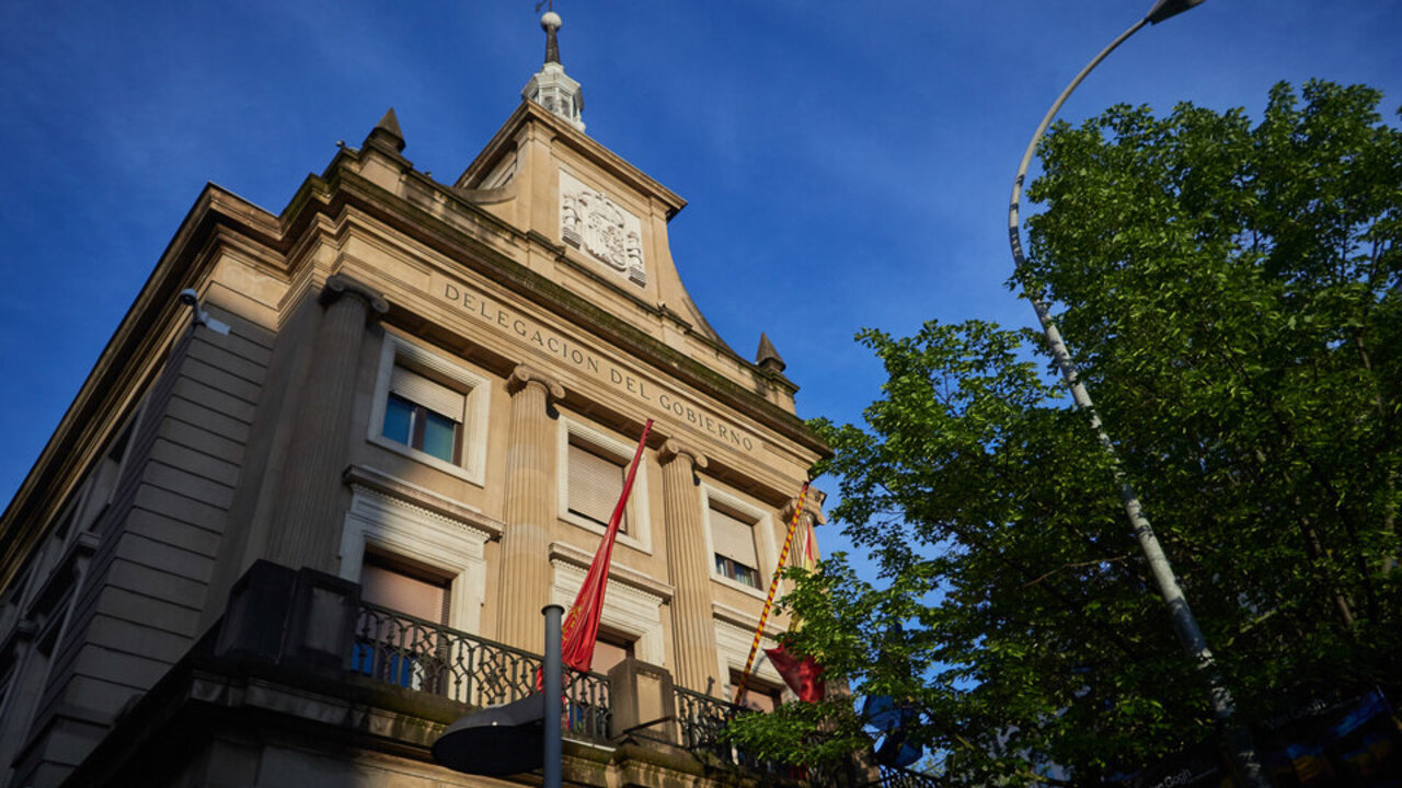 Delegation of the central government in Pamplona (Plaza de Merindades) during the State of Alarm in Spain decreed by the coronavirus pandemic COVID19. In Pamplona, Spain, on April 29, 2020.
