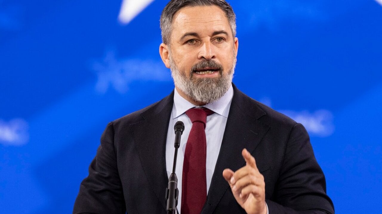 El presidente de Vox, Santiago Abascal, en la a Conferencia Pol&iacute;tica de Acci&oacute;n Conservadora (CPAC) el 20 de febreto de 2025.