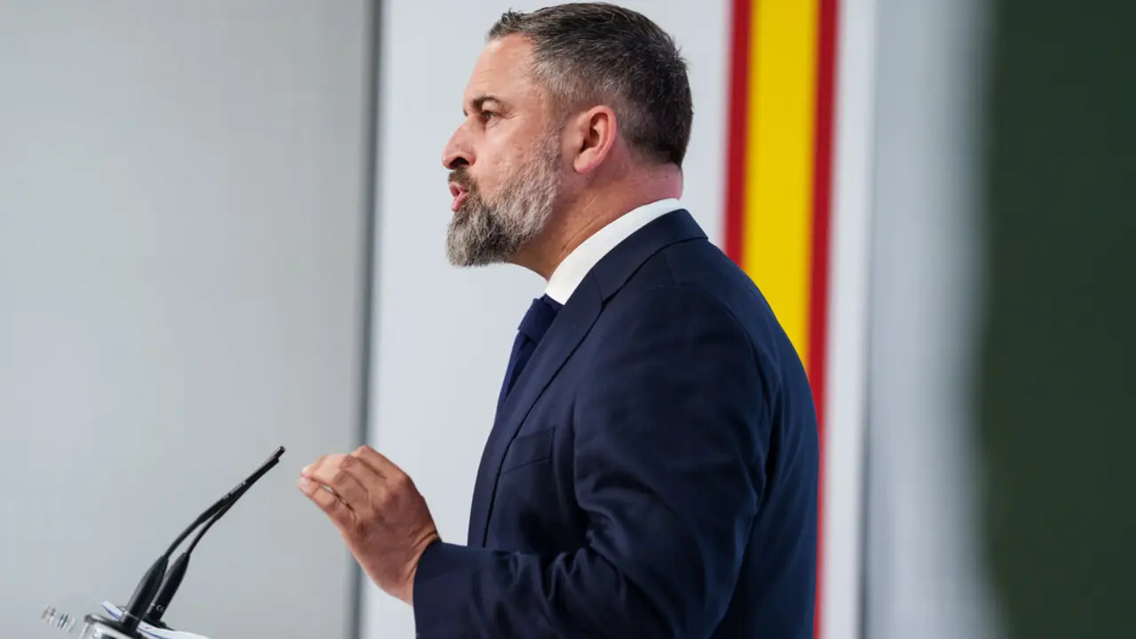 El presidente de Vox, Santiago Abascal, durante una rueda de prensa. (Foto: Matias Chiofalo / Europa Press)