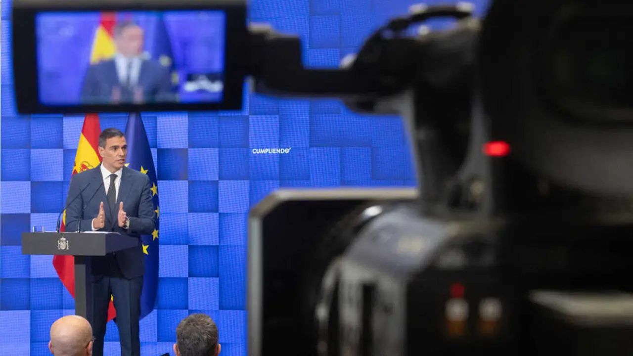 El presidente del Gobierno, Pedro Sánchez, comparece para hacer balance del curso político, en el Complejo de la Moncloa, a 31 de julio de 2024, en Madrid. (Eduardo Parra / Europa Press)