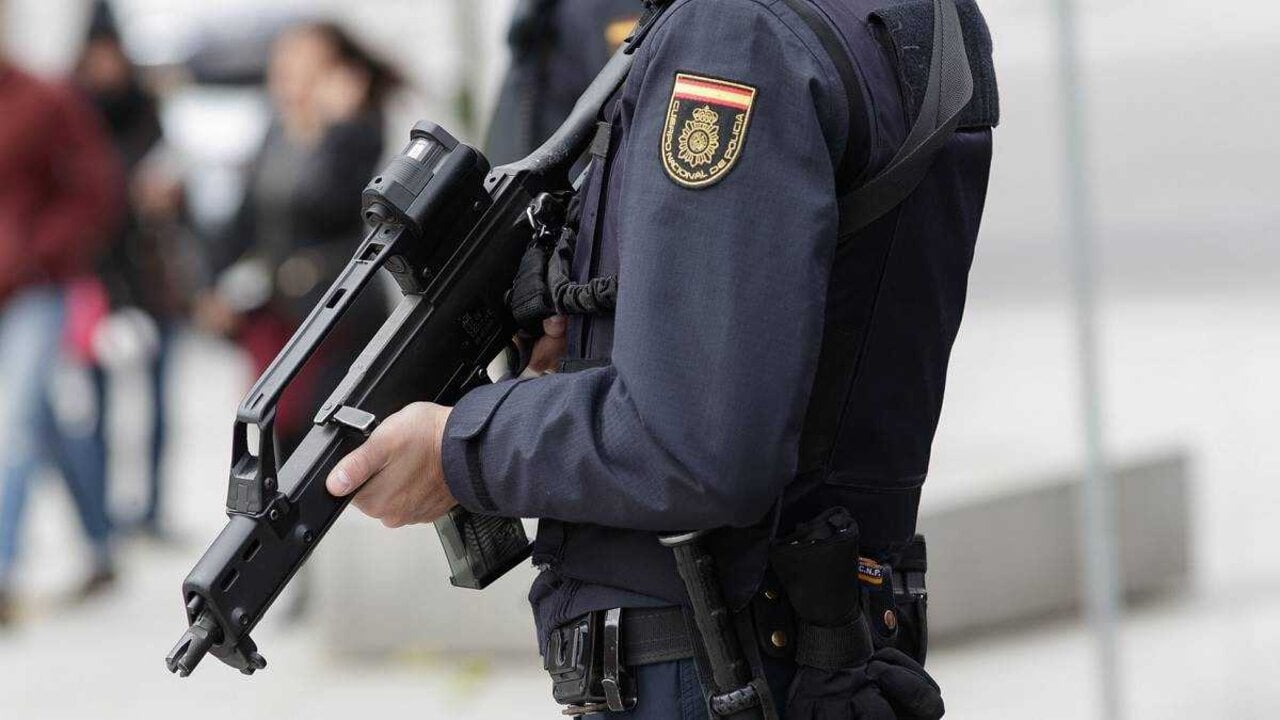 Un polic&iacute;a nacional realiza una vigila est&aacute;tica con arma larga (Foto: Europa Press).
