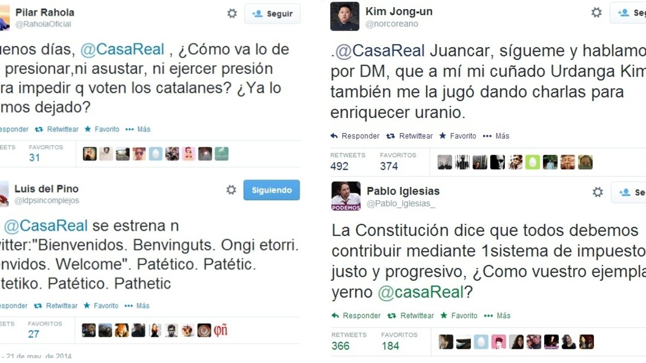 Algunos de los mensajes enviados a la Casa del Rey a trav&eacute;s de Twitter.