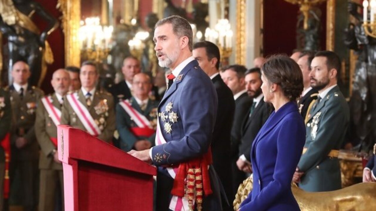 Don Felipe durante su intervenci&oacute;n en el Sal&oacute;n del Trono del Palacio Real