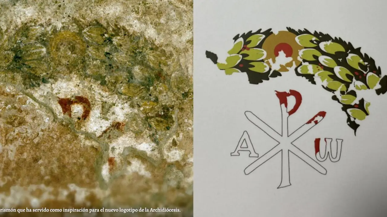 A la izquierda el crismón que ha servido de inspiración y a la derecha el nuevo logotipo.