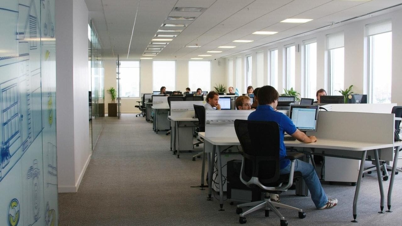 Oficina con trabajadores.