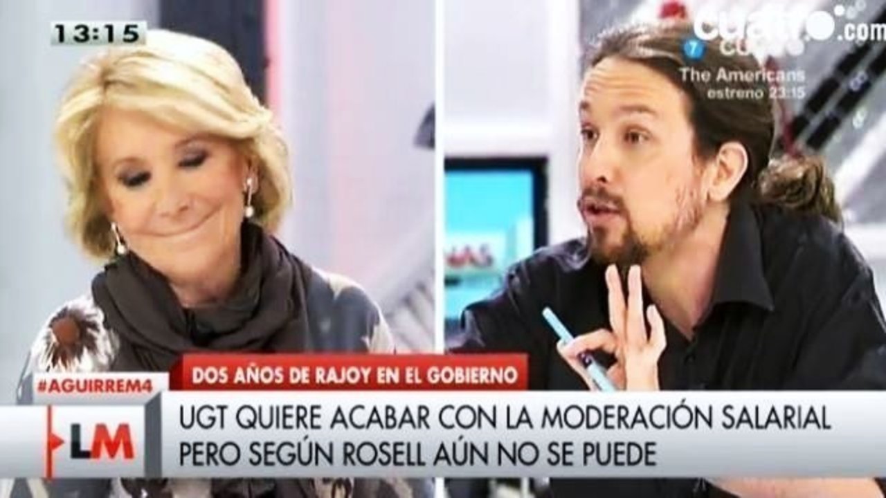 Esperanza Aguirre y Pablo Iglesias en Las Mañanas de Cuatro.