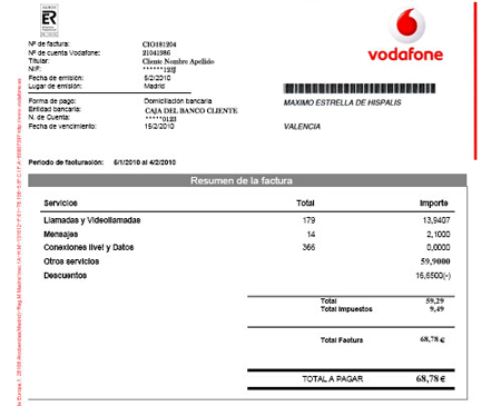 Factura de Vodafone.