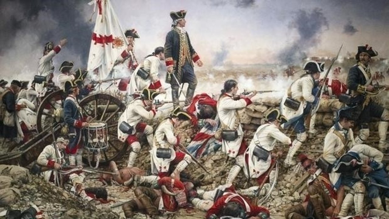 Cuadro de la Batalla de Pensacola con Bernardo de Galvez comandando el asalto. Pintura de Augusto Ferrer-Dalmau-
