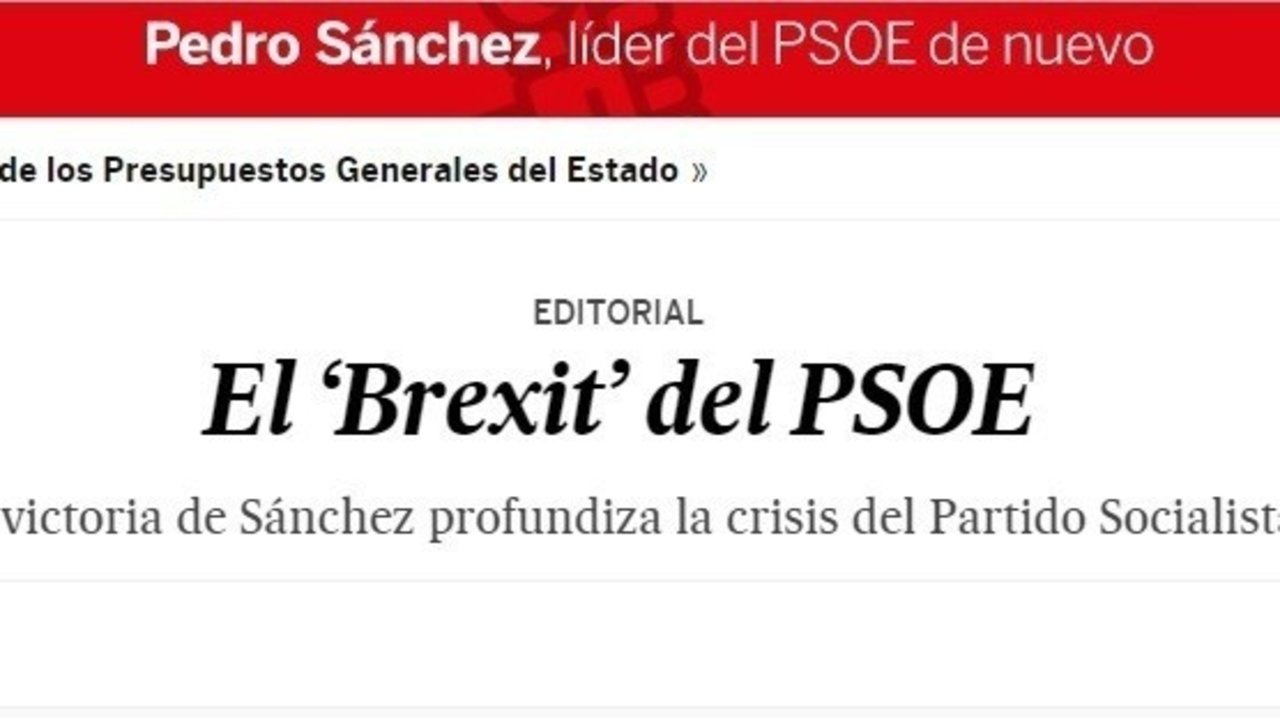 Editorial de El País tras la victoria de Pedro Sánchez. 