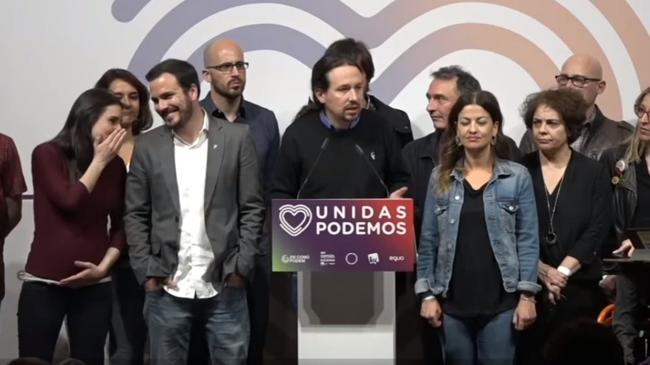 Pablo Iglesias comparece para valorar los resultados de Unidas Podemos, en abril de 2019.