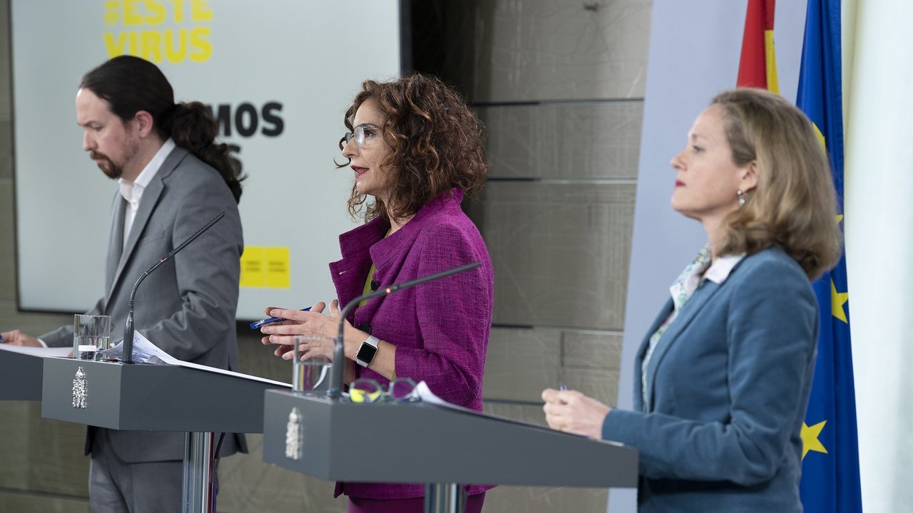Consejo de Ministros: María Jesús Montero, Pablo Iglesias y Nadia Calviño