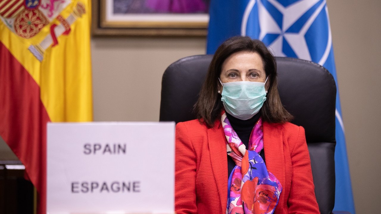 Margarita Robles, ministra de Defensa, en la reunión de la OTAN del pasado 15 de abril. Foto: Marcos Romero
