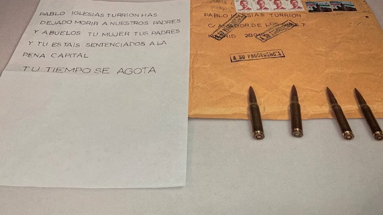 Carta con balas y amenazas enviada a Pablo Iglesias.