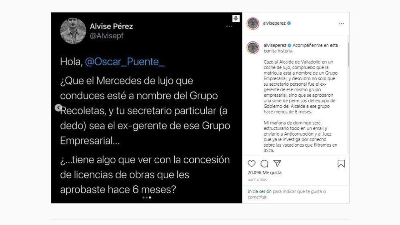 El mensaje de Alvise Pérez en Instagram.