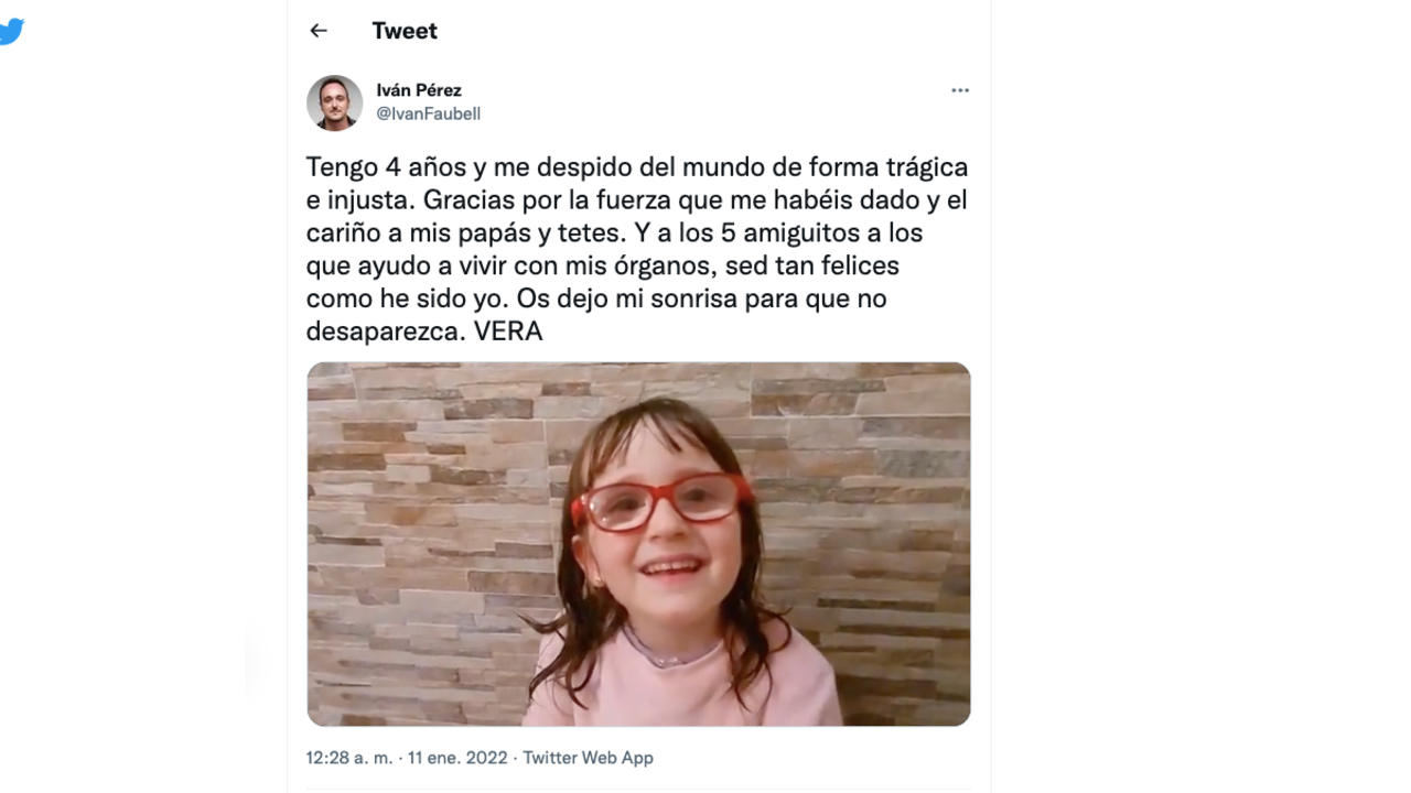 Tuit de la familia de Vera, la niña fallecida en el accidente del castillo hinchable de Mislata