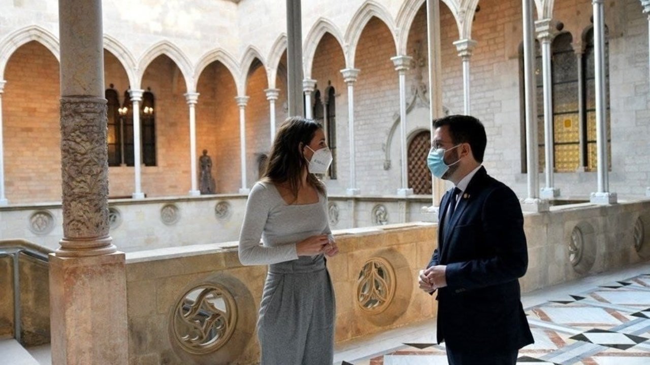 La ministra Irene Montero y el presidente de la Generalitat Pere Aragonès el 14/1/22 en Barcelona