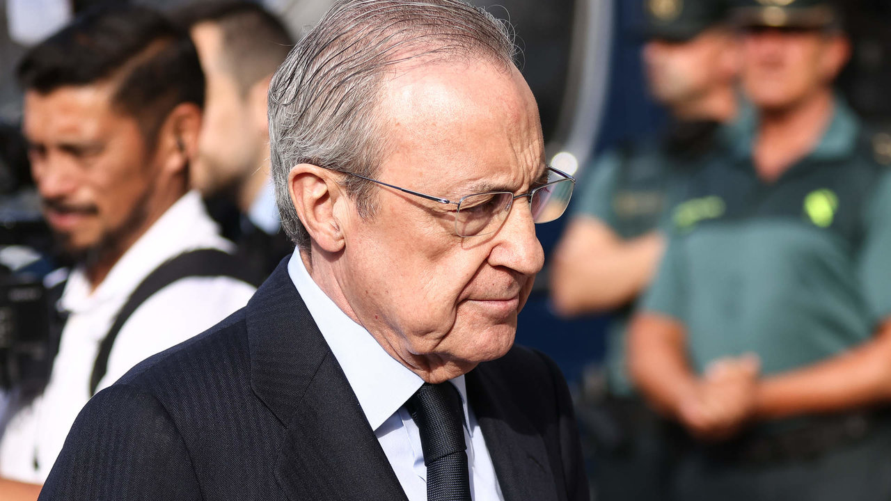 Florentino Perez is seen during the reception of the Community of Madrid to Real Madrid as winners of the 14th UEFA Champions League against Liverpool FC at Casa de Correos building on may 29, 2022, in Madrid, Spain.
