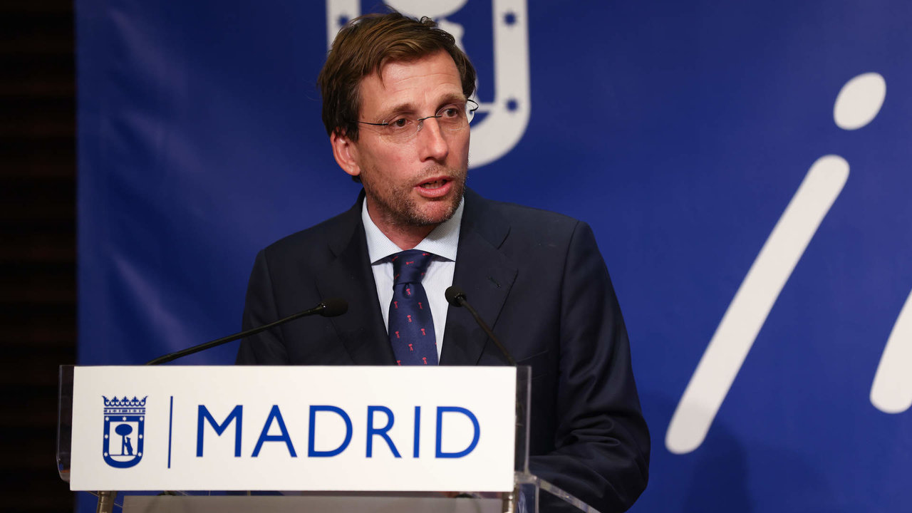 Jose Luis Martinez Almeida, Mayor of Madrid, attends during the reception ceremony for Real Madrid Baloncesto at the Madrid City Hall as champions of the ACB Endesa League at Palacio Cibeles on June 20, 2022, in Madrid, Spain.