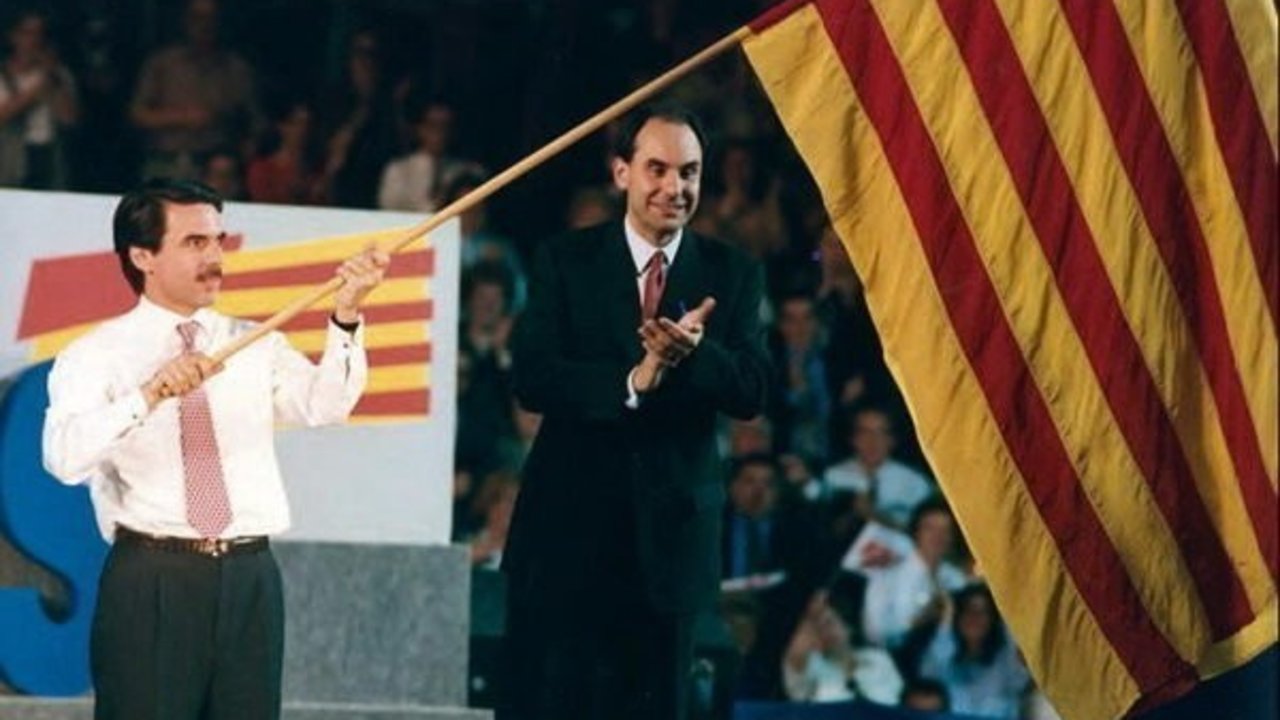 José María Aznar y Alejo Vidal-Quadras, en un mitin del PP de Cataluña.