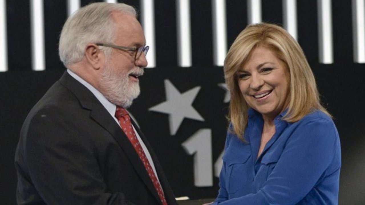 Arias Cañete y Elena Valenciano, antes del debate electoral para las europeas.