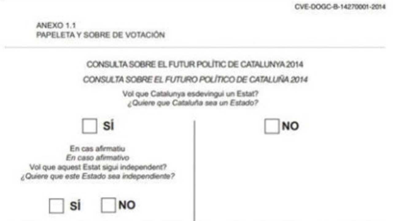 Papeleta de votación para la consulta independentista en Cataluña.