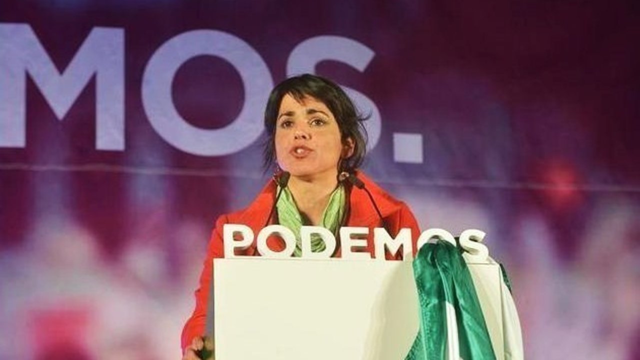 Teresa Rodríguez en un mitin de Podemos en Málaga.