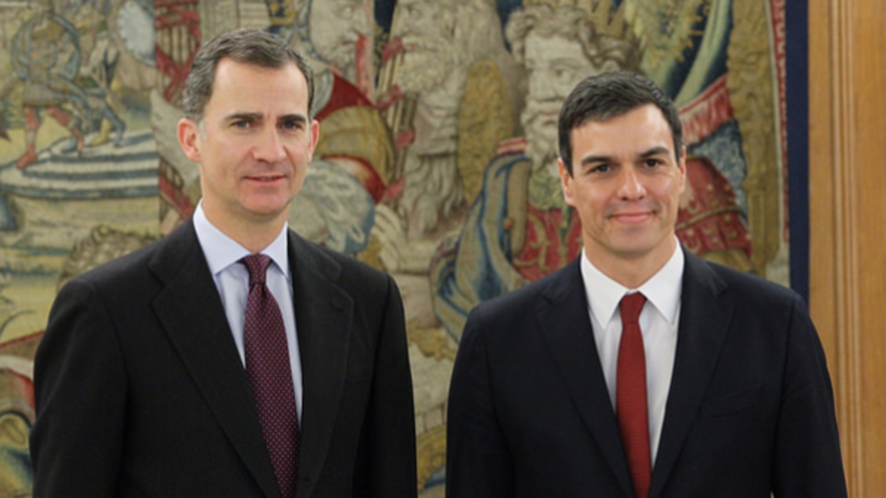 Pedro Sánchez, en su recepción de ayer con Felipe VI.