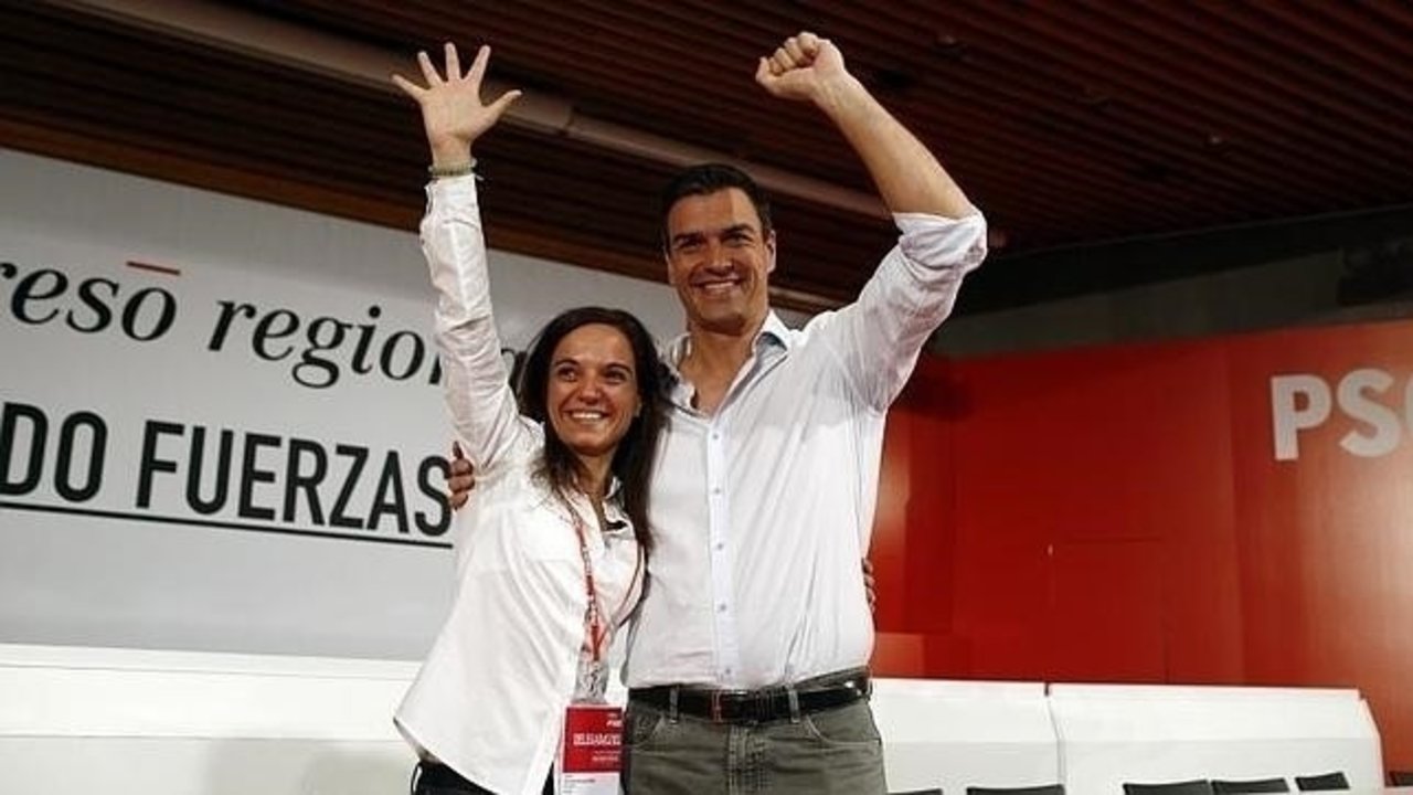 Sara Hernández, secretaria general PSOE de Madrid, junto a Pedro Sánchez.
