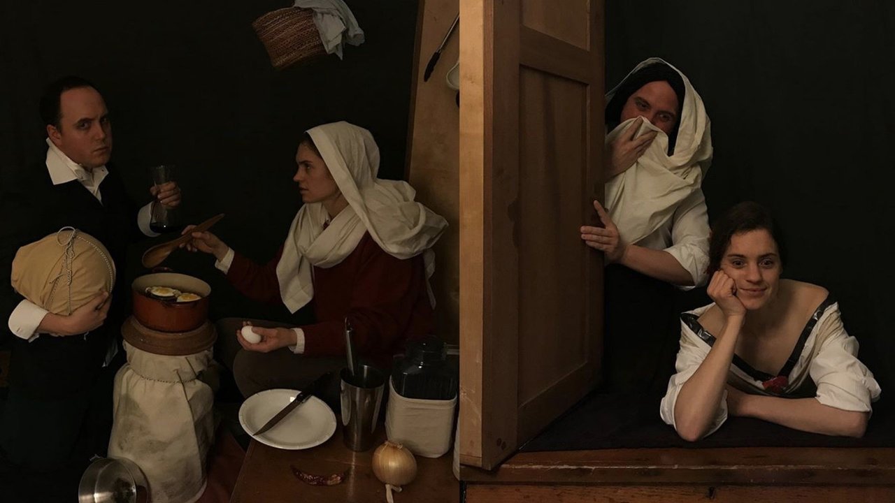 Representación de La vieja friendo huevos (Velázquez) y Mujeres en la ventana (Murillo), los dos cuadros que más han gustado a los más de 80.800 de CovidClassics en Instagram.
