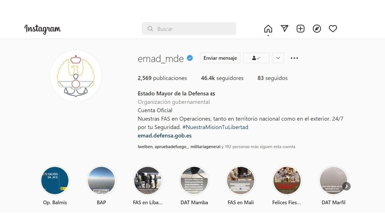 Perfil del Estado Mayor de la Defensa en Instagram.