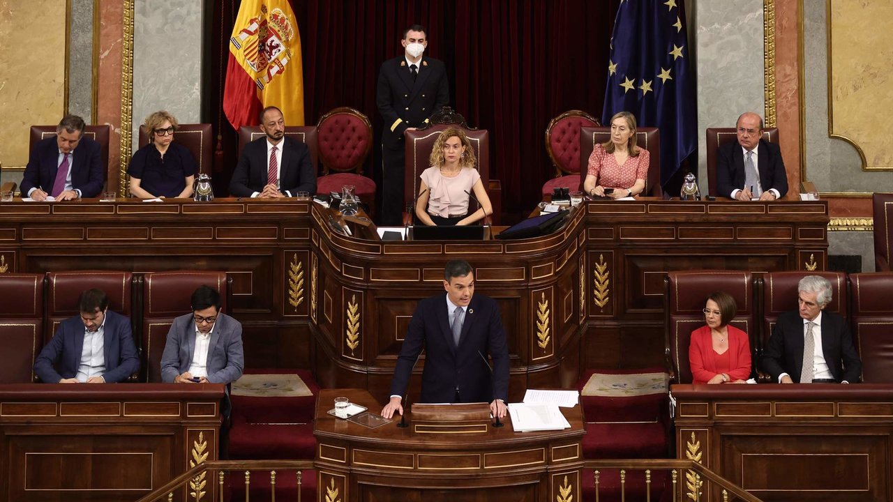 El presidente del Gobierno, Pedro Sánchez, interviene durante la primera jornada de la 26 edición del Debate sobre el Estado de la Nación.