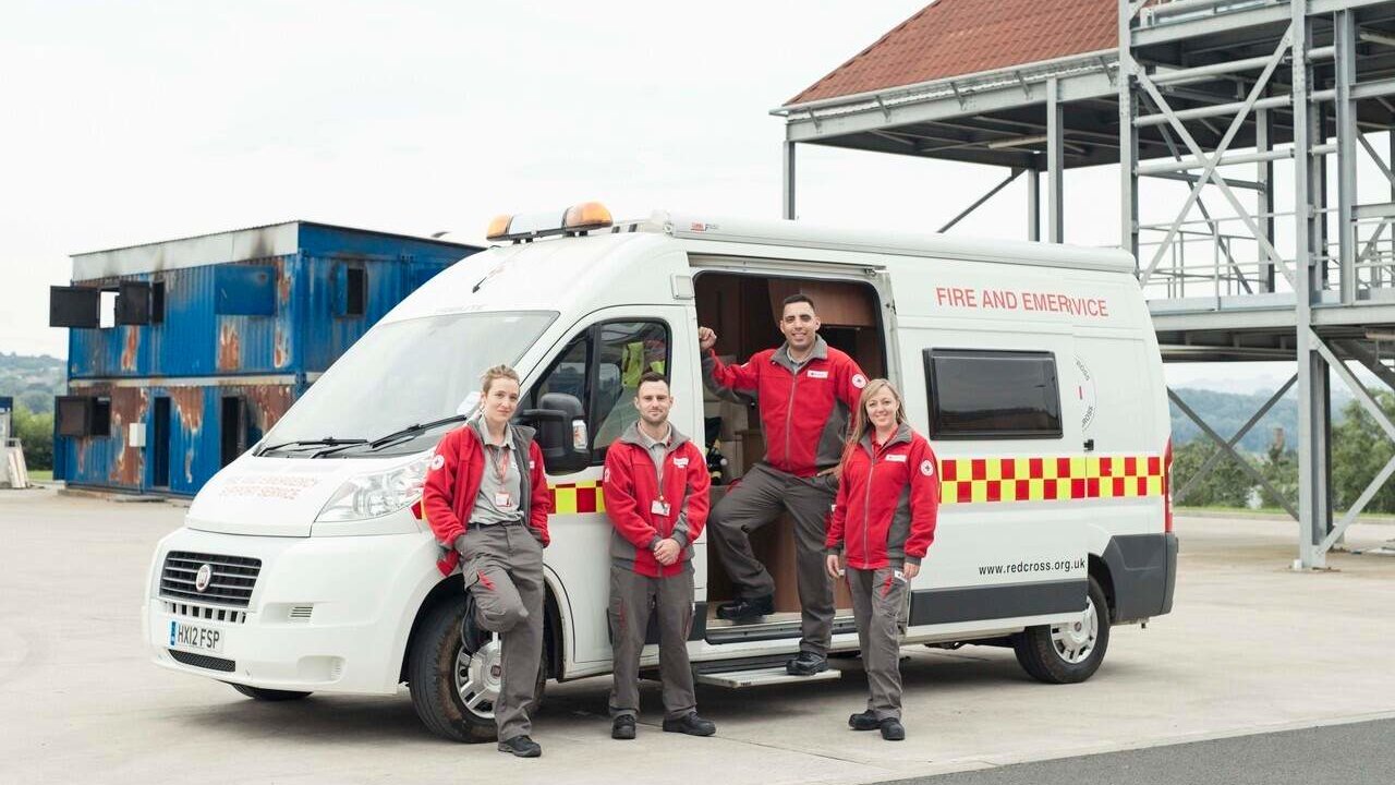 British Red Cross - Emergency Response -Hick's Gate, Keynsham. (L-R) Volunteers; Nelly, Scott, Ryan & Jemma.