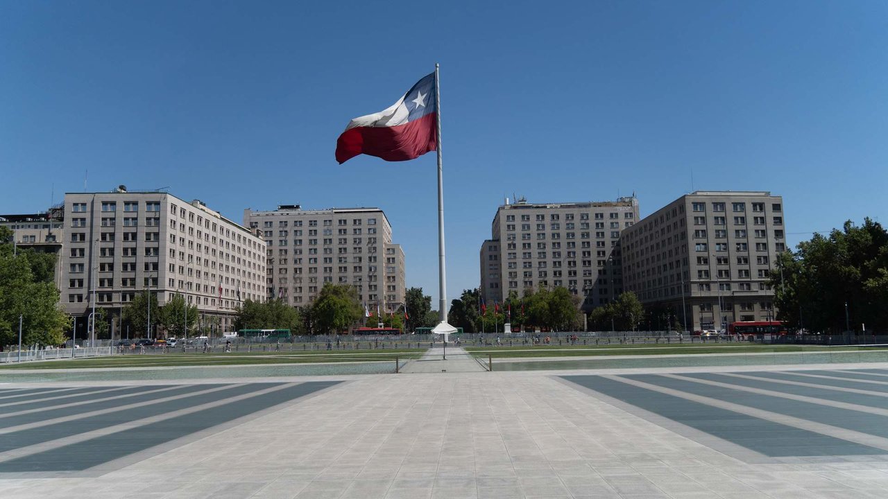 The view from the Palacio de La Moneda towards the giant flag in Alameda, in Santiago, Chile.