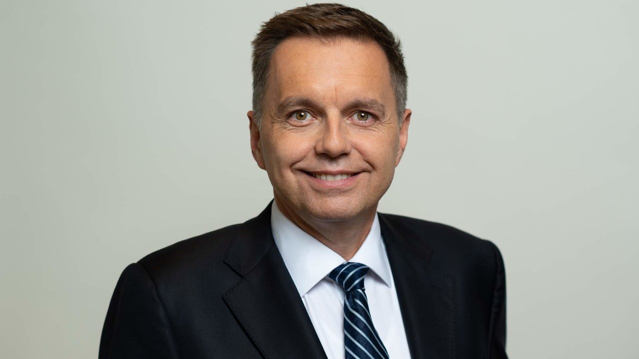Portrait photo of governor and president of the National Bank of Slovakia Peter Kažimír at ECB headquarters in Franfurt, Germany