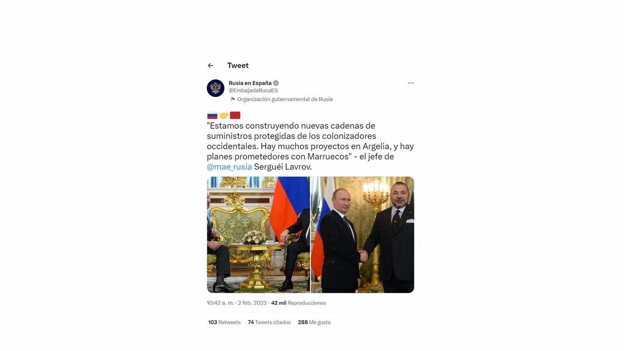 Tuit de la Embajada de Rusia en España.