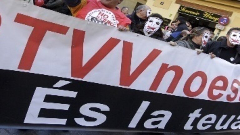 Manifestaci&oacute;n contra el cierre de Radio Televisi&oacute;n Valenciana.