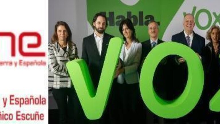 Logo de Derecha Navarra y Espa&ntilde;ola; acto de presentaci&oacute;n de Vox.