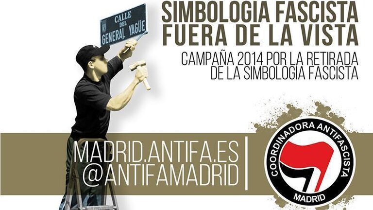 Cartel de la Coordinadora Antifascista de Madrid contra la simbolog&iacute;a franquista.