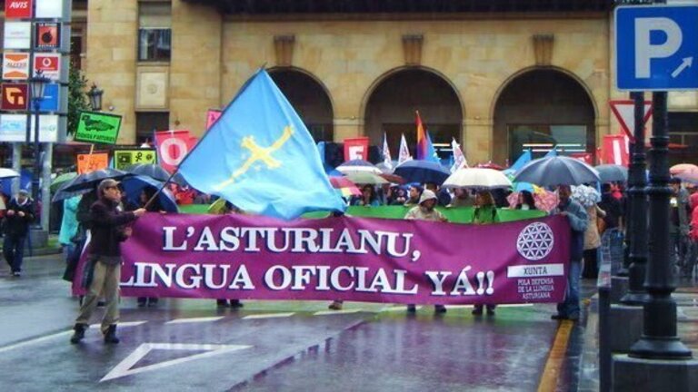 Manifestaci&oacute;n en Oviedo para reclamar que el asturiano sea lengua oficial en el Principado.